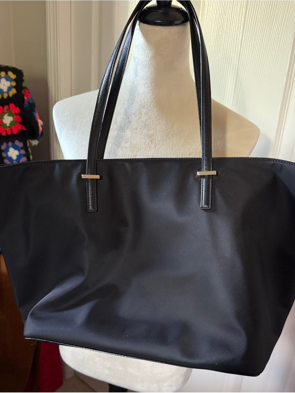 kate spade black nylon tote with leather straps - Picture 2 of 4